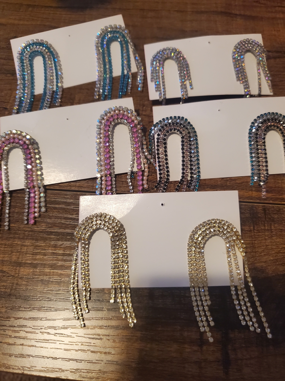 Rhinestone Fringe U-Shaped Statement Earrings - Gold & Multi